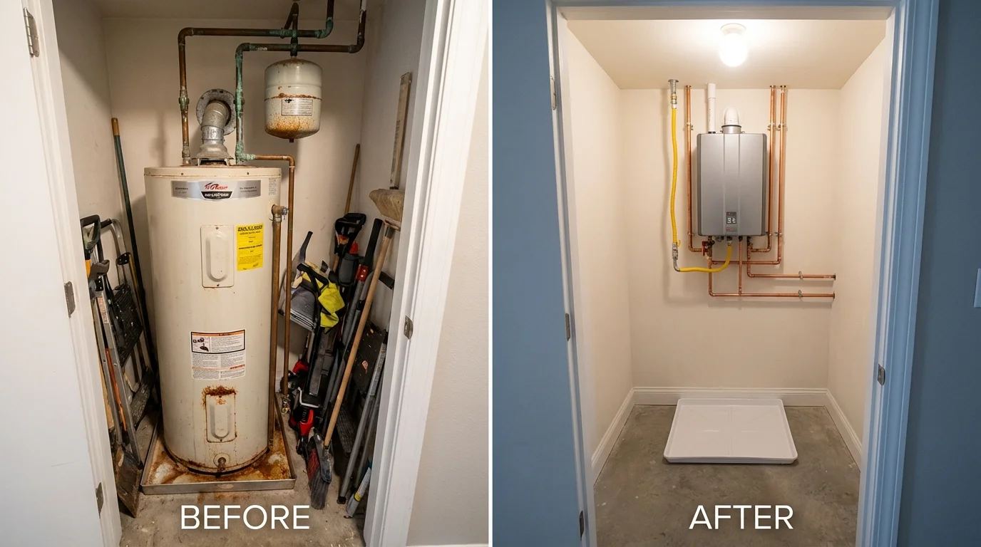 Tank water heater versus wall-mounted tankless unit comparison for Boron, CA homeowners