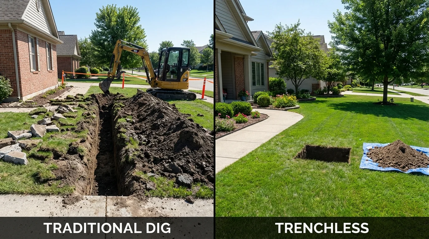 Trenchless sewer repair with minimal yard damage versus traditional excavation in Boron, CA